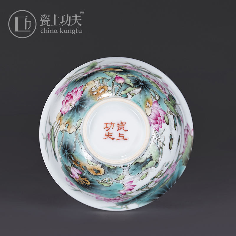 Colored enamel porcelain on kung fu lotus tureen 2 to jingdezhen ceramic high - end tea tureen large hand - made tea sets