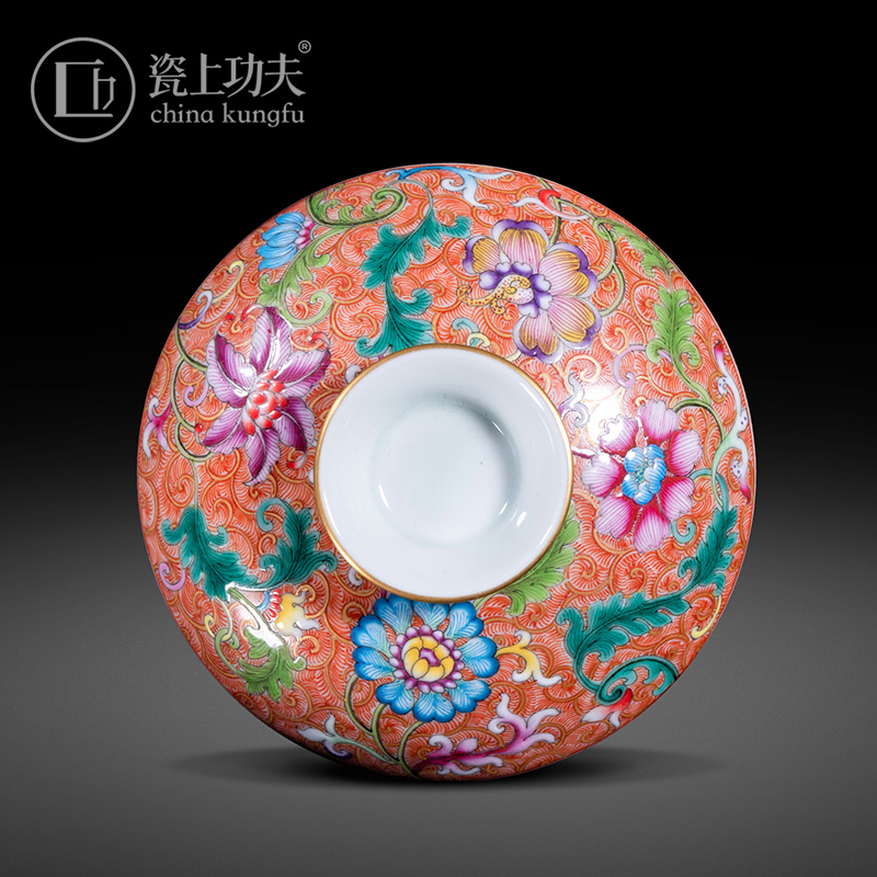 Jingdezhen hand - made flowers alum red treasure phase 2 only tureen manual kung fu porcelain enamel tea cups of tea bowl