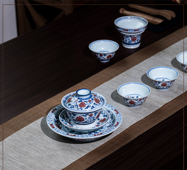 Porcelain on kung fu manual hand - made youligong pot bearing jingdezhen ceramic tea set high - end tea tray compote saucer