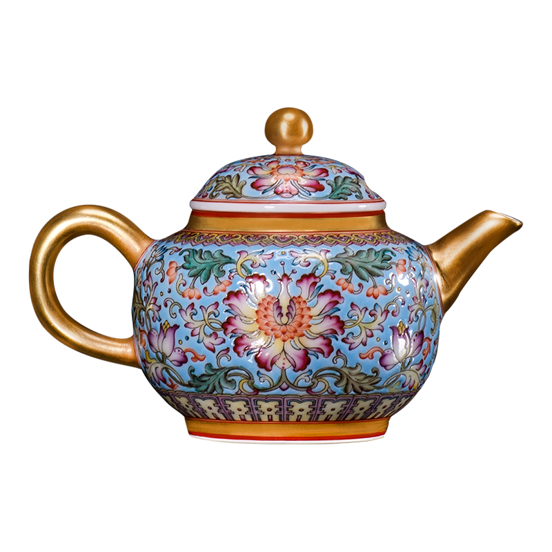 Colored enamel porcelain on kung fu bound branch lotus flower ewer treasure phase kung fu tea tea tray was jingdezhen ceramics pure manual