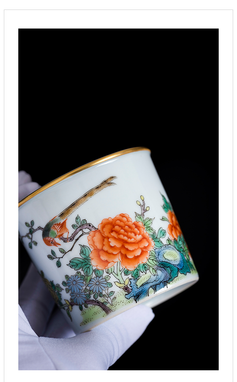 Porcelain hand made peony flowers and birds on the kung fu master cup of jingdezhen ceramic cups kung fu tea set single cup sample tea cup