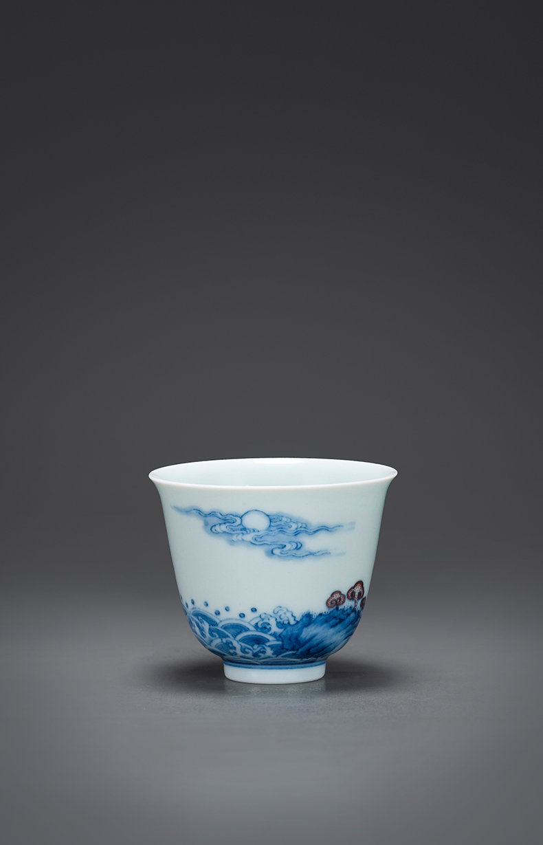 Porcelain kung fu in jingdezhen ceramic blue sea cranes single CPU personal master cup gift sample tea cup