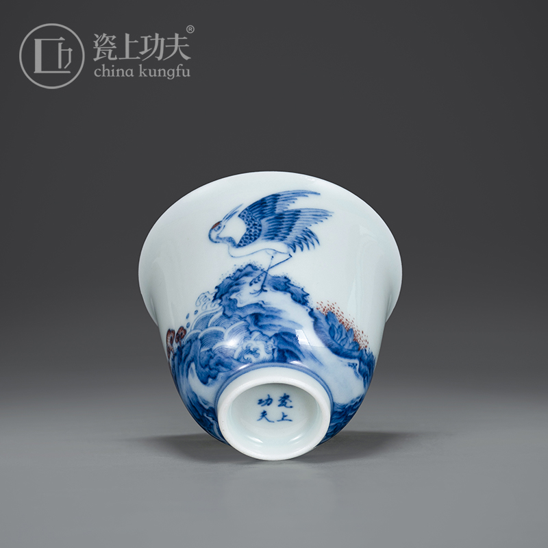 Porcelain kung fu in jingdezhen ceramic blue sea cranes single CPU personal master cup gift sample tea cup