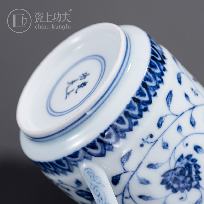 Jingdezhen pure manual hand - made office hand green ceramic tea set tea cups kung fu large capacity cups with cover