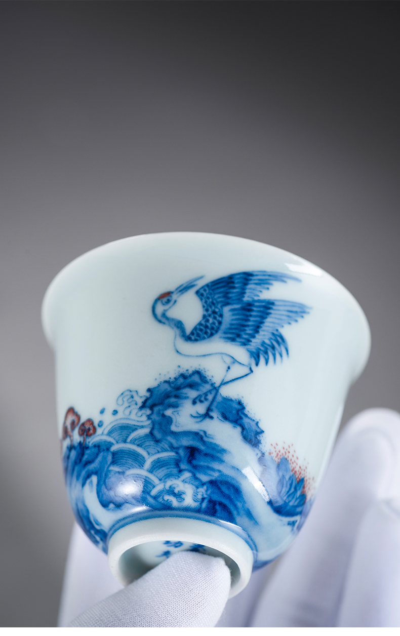 Porcelain kung fu in jingdezhen ceramic blue sea cranes single CPU personal master cup gift sample tea cup