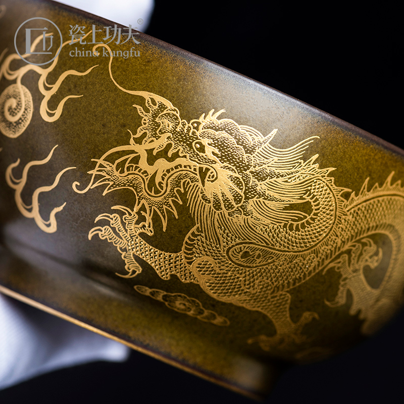 Porcelain hand - made paint dragon playing bead on kung fu master cup of jingdezhen ceramic kung fu tea tea set men high - end