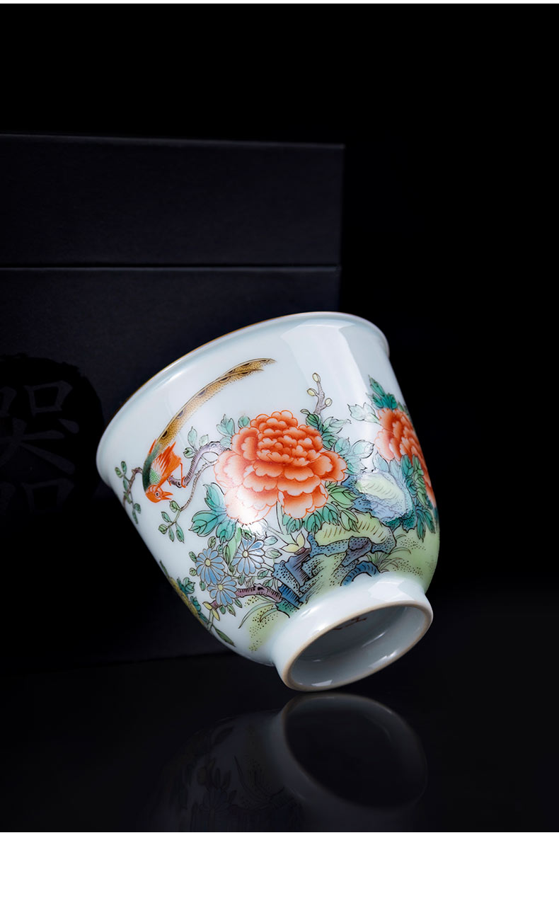 Jingdezhen porcelain on kung fu peony flowers and birds, fragrance - smelling cup kung fu master ceramic tea cup cup single CPU