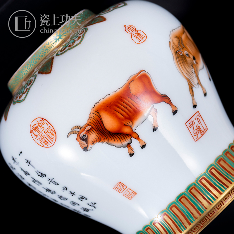 Jingdezhen ceramic colored enamel hand - made five NiuTu caddy fixings manual sealing as cans of puer tea box of tank storage tanks