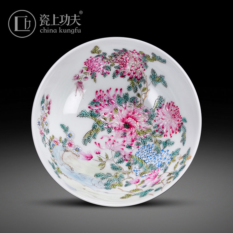 Jingdezhen ceramic manual hand - made qiu ju jia yan colored enamel masters cup sample tea cup kung fu tea cup bowl