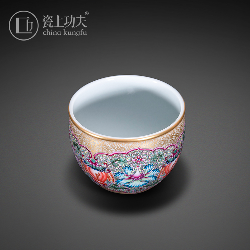 Flowers colored enamel porcelain on kung fu bao phase master cup single cup of jingdezhen ceramic cup sample tea cup by hand