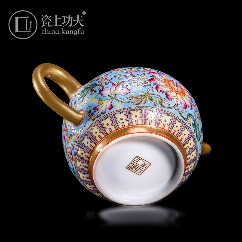 Colored enamel porcelain on kung fu bound branch lotus flower ewer treasure phase kung fu tea tea tray was jingdezhen ceramics pure manual