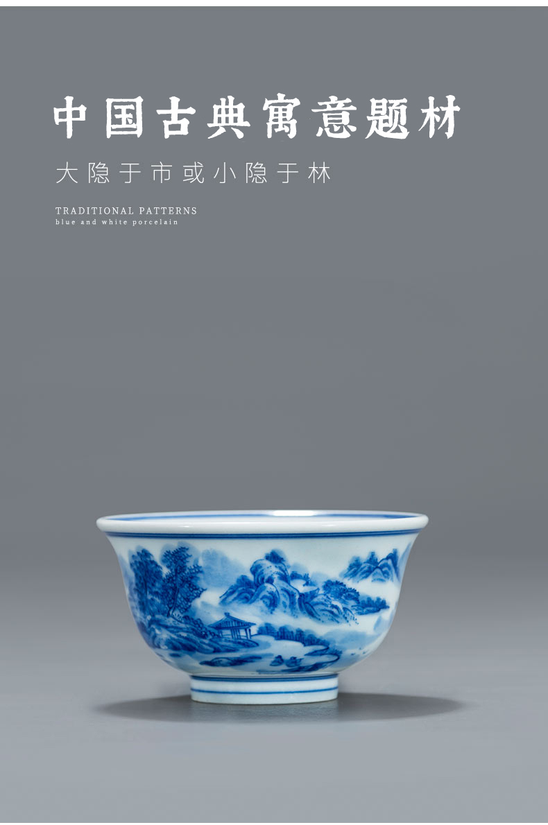 Jingdezhen imitation Ming yongle blue and white hand of master cup pure manual hand - made kung fu tea sample tea cup single CPU