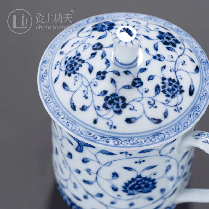 Jingdezhen pure manual hand - made office hand green ceramic tea set tea cups kung fu large capacity cups with cover