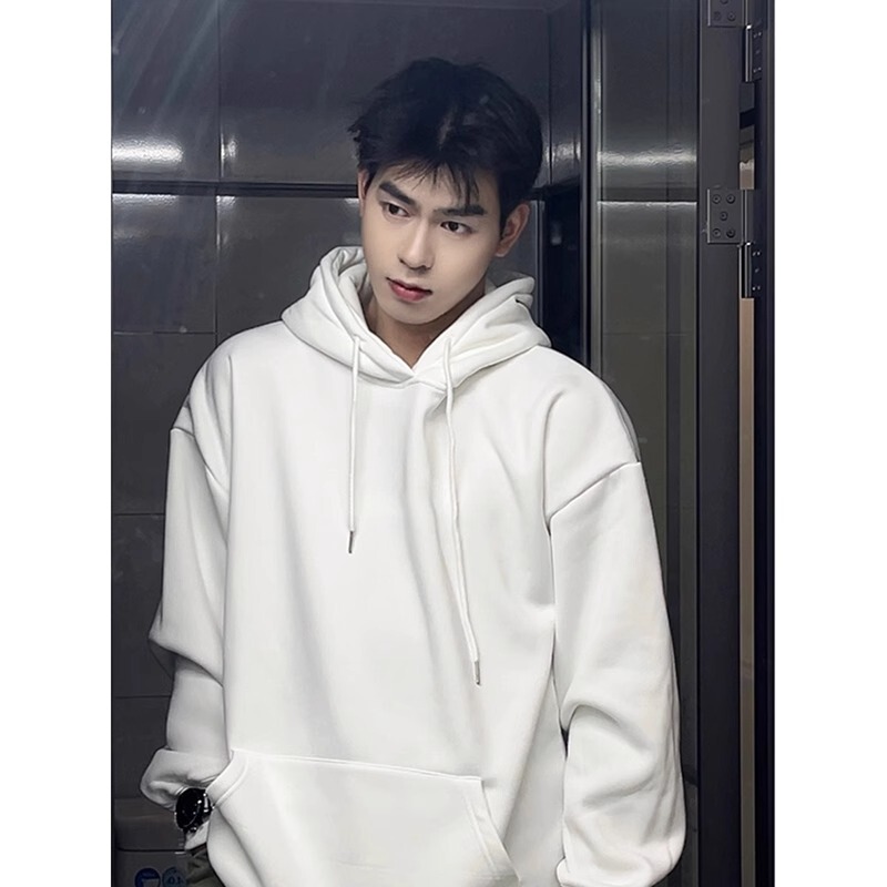Heavyweight White Hoodie for Men, Spring and Autumn, American Retro Basic Style, Trendy Brand, Solid Color Inner Layer Jacket Heavyweight White Hoodie for Men, Spring and Autumn, American Retro Basic Style, Trendy Brand, Solid Color Inner Layer Jacket