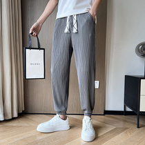 Net tattooed pants musculature mens clothing casual pants male summer thin section ice wire air conditioning pants bunches Inlenyuppie wind mens pants