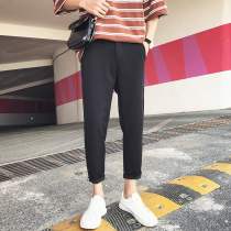 gang feng autumn elastic slim feet wild 9 casual pants male Korean trend trousers black ankle-length pants male