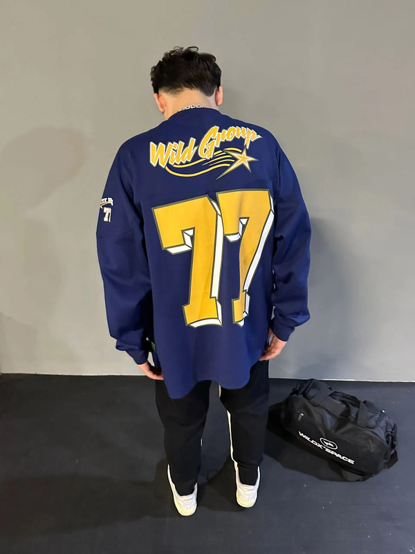 American Retro Heavyweight Racing Navy Blue Crewneck Sweatshirt for Men, Autumn Niche High Street Rugby and Ice Hockey Jacket