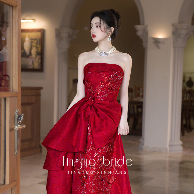 Tingtuo's "Feiyue" 2026 New Bridal Wedding Toast Dress, Niche Engagement Dress, High-End Light Luxury Evening Dress