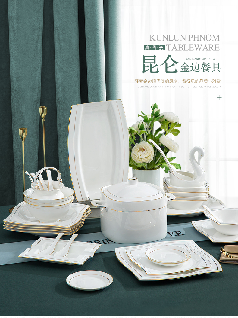 Ipads bowls up phnom penh dish suit household jingdezhen ceramic tableware creative contracted Europe type bowl plate combination of kunlun