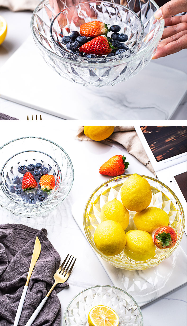 Transparent glass bowl household dessert bowl of fruit salad bowl large soup bowl mercifully rainbow such use heat - resistant tableware creative students