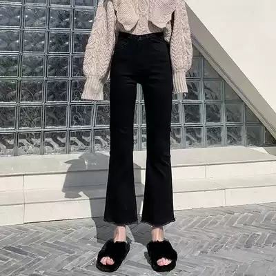 Black micro-flared jeans women's 2021 spring and autumn new high waist thin straight loose summer thin flared pants