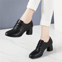 Shoes womens 2020 new single shoes womens autumn British style small leather shoes womens medium heel soft leather all-match leather womens shoes