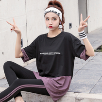 Summer quick-drying large size fitness clothes female fat mm200 kg loose hip-covering running clothes slim sports suit tide T-shirt