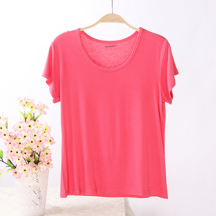 Mùa hè nữ đồ ngủ nửa tay áo vòng cổ phương thức bông ngắn tay t-shirt casual lỏng cộng với chất béo kích thước lớn màu rắn đáy áo ~ do ngu