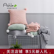 Knitted pillow Girls dormitory big hair ball cushion Sweet Princess wind solid color bedroom pillow sofa plush backrest