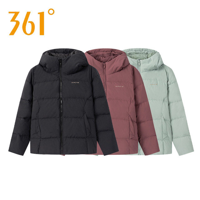 361 Degrees Women's down Jacket with Hood, Short Duck down Puffer Jacket, Windproof and Warm Top for Winter 56Z544302N