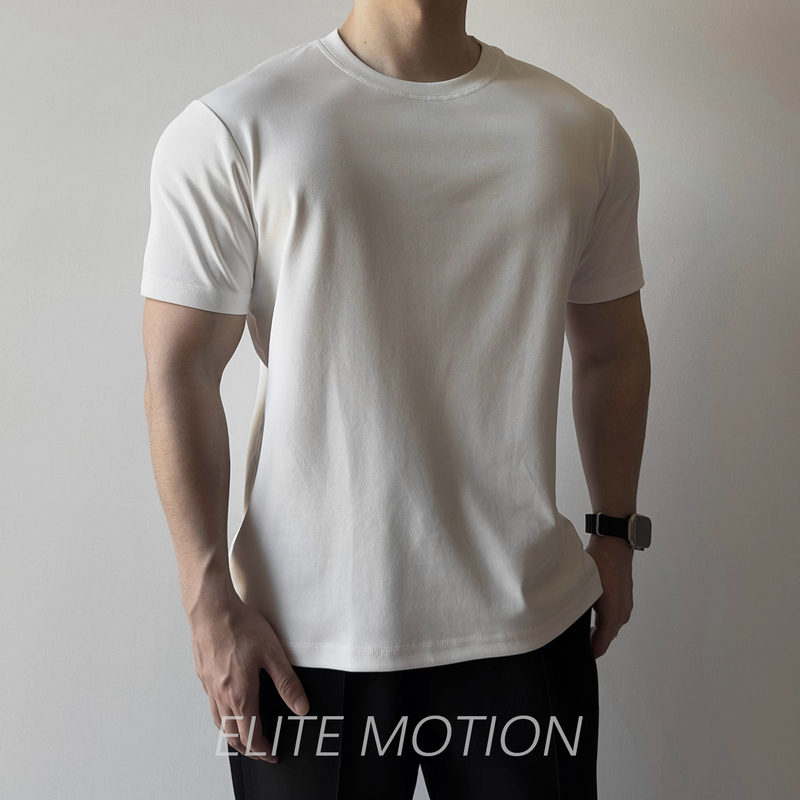 Summer Men's Pima Cotton Short-Sleeve T-Shirt, Slim Fit, High-Quality, Solid Color, Casual Sports, Cool Feel, Regular Shoulder Base Shirt
