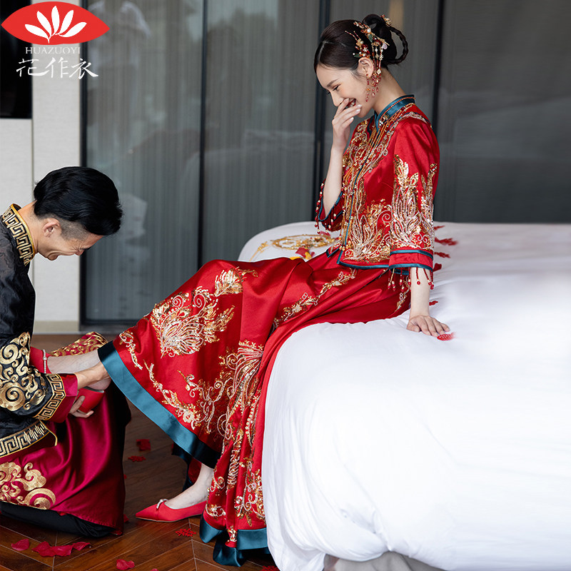 Heavy Industry Xiuhe clothing summer bride 2021 New Dragon and Phoenix coat Chinese wedding dress female phoenix crown