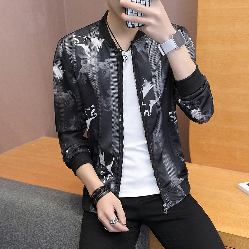 Summer Hollow-Out Sun Protection Clothing for Men, Thin Baseball Jacket, Imitation Ice Silk Mesh Fishing Jacket, Trendy Printed Top Summer Hollow-Out Sun Protection Clothing for Men, Thin Baseball Jacket, Imitation Ice Silk Mesh Fishing Jacket, Trendy Printed Top