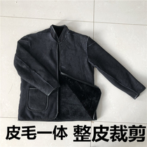 Middle-aged real wool-skin quilted jacket Fur one whole skin liner Mens and womens leather thickened sheep shearing leather jacket