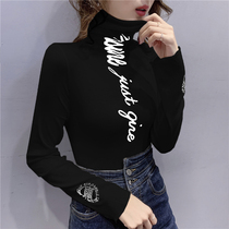 Pile high collar 2020 autumn and winter New slim long sleeve T-shirt tight foreign gas plus velvet interior
