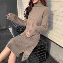 Knitted dress women autumn and winter 2021 New thick long sweater skirt temperament with overcoat skirt