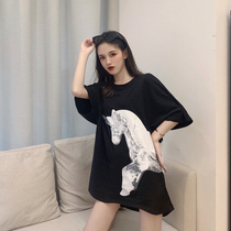 Large size medium long short sleeve T-shirt female ins Tide brand net red super fire 2020 Summer new half sleeve elegant style top