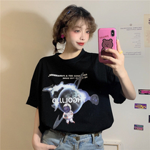 Large size 2021 summer new net red loose short sleeve t-shirt women ins Super fire hipster harbor wind cotton top tide