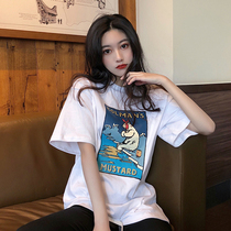 Large size short sleeve T-shirt female 2020 Summer new loose long white cotton net red ins half sleeve top tide