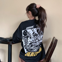 Large size short sleeve T-shirt summer female ins tide 2021 summer new foreign style Korean version of Hong Kong style long body shirt top