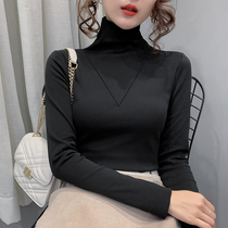 Large size high collar double-sided velvet base shirt women 2021 new autumn winter warm plus velvet slim interior tight top tide