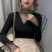 Large V collar sexy base shirt female 2021 new autumn and winter warm collarbone slimming heart top