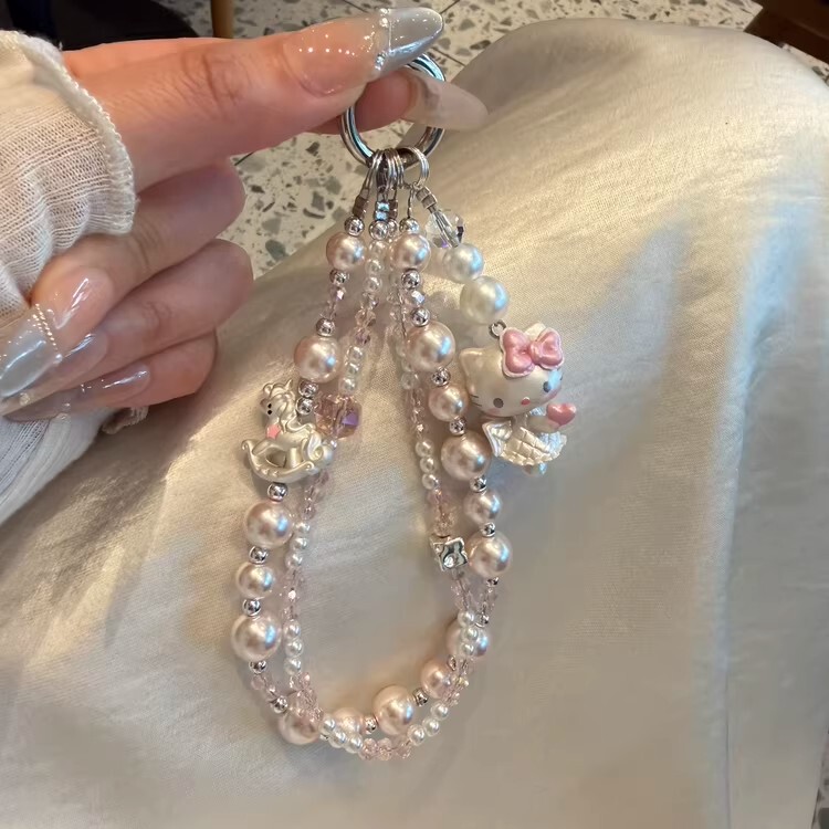 Japanese Demiu Pink Pearl Unicorn Beaded Phone Chain Cute Cat Pendant Sweet Keychain Accessory Japanese Demiu Pink Pearl Unicorn Beaded Phone Chain Cute Cat Pendant Sweet Keychain Accessory