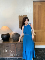 dressholic retro elegant style explicit white hanging neck even dress for holiday windy fashion design with long dresses