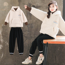  Next Kiss girls sweater suit 2021 new Korean Western style middle and large childrens sports thickened two-piece set
