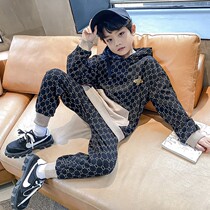  Next Kiss boys pure cotton suit 2021 autumn new Zhongda childrens casual sports Western style two-piece tide