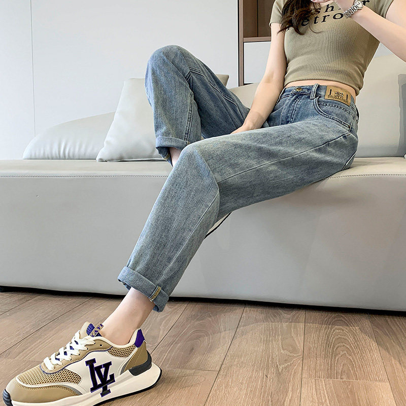 レディース 2026年新作 プラスサイズ クロップド丈 ゴム入り ハイウエスト ハーレム キャロットジーンズ 春秋用