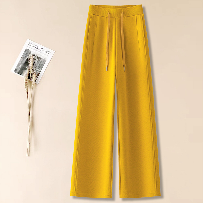 Yellow Casual Straight-Leg Pants for Women, 2026 Spring New High-Waisted Slimming Loose Soft Narrow-Fit Sports Wide-Leg Pants
