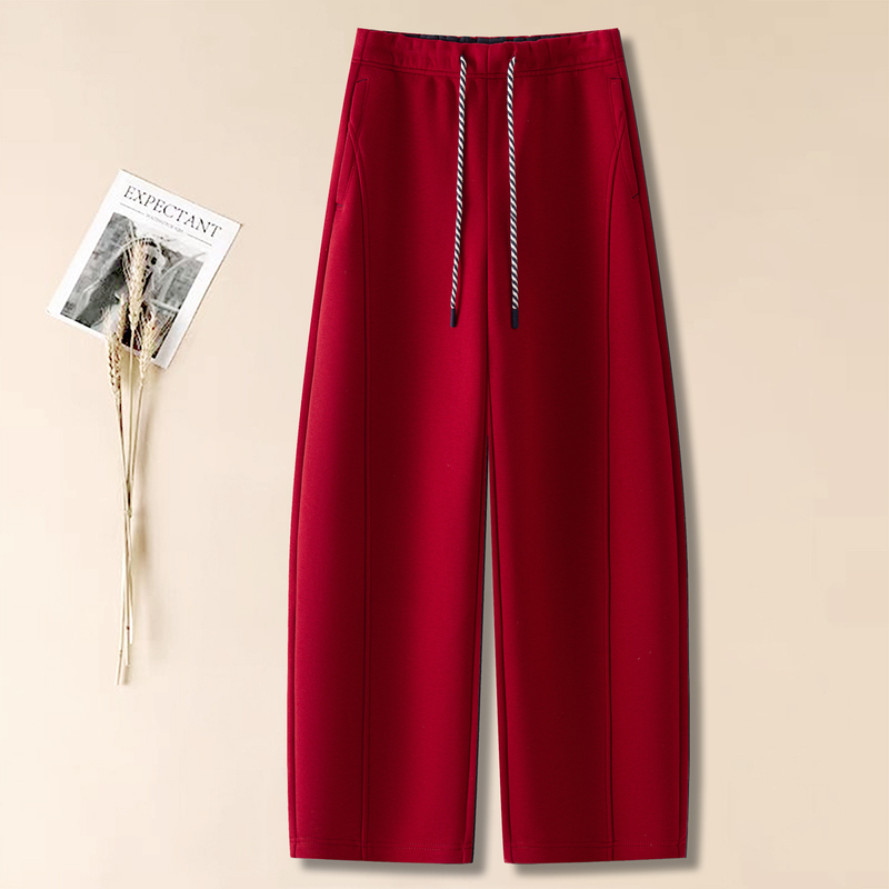 2026 New Red Sweatpants for Women, Spring Casual Pants, Sports Pants, Loose Fit, Slimming, Wide-Leg Pants
