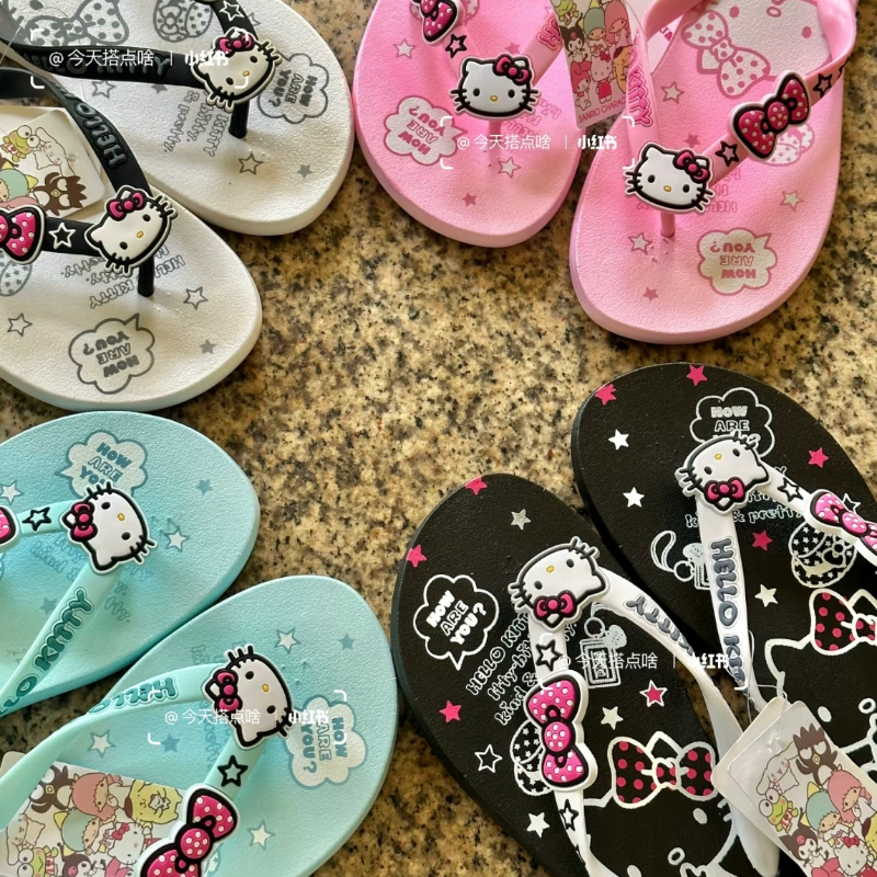 Hello Kitty, шлепки, летние нескользящие тапочки, пляжная обувь, (Физические)
